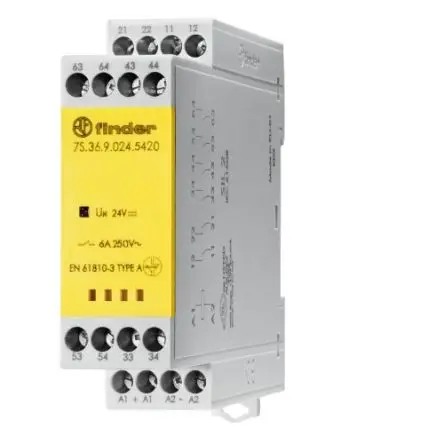 Produktfoto 1 von Finder 7S Leistungsrelais 24V dc Spule 4 Schließer, 2 Öffner DIN-Hutschiene 6A 1.7 W