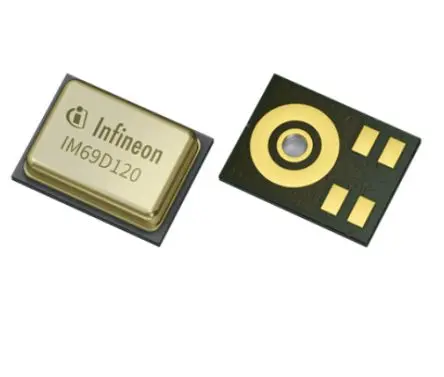 Produktfoto 1 von Infineon 5-Pin Mikrofon MEMS-Mikrofon Digital Rundstrahl -25dBFS LGA 69 dB Oberfläche 1.62 V 3.6V