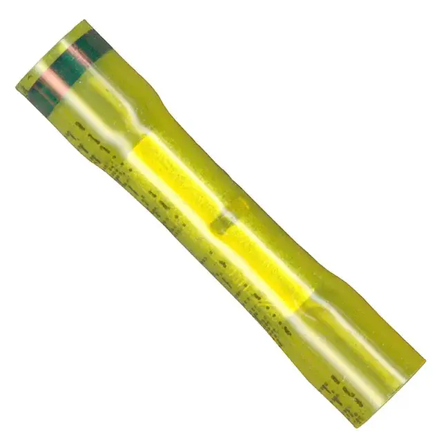 Produktfoto 1 von Molex 19164 Flachstecker Stoßverbinder, Scharnier, Gelb Isoliert, Ø 7.75 mm Zinn, Ges.L 45.7 mm, 10 AWG max.