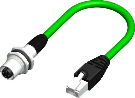 Produktfoto 1 von RS PRO Cat5e Ethernet-Kabel, 500 mm, Grün Geflecht Buchse, A M12 Stecker, B RJ45, Polyvinylchlorid