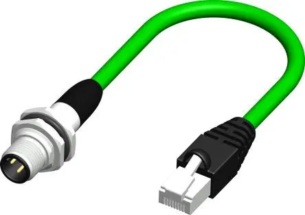 Produktfoto 1 von RS PRO Cat5e Ethernet-Kabel, 0.5 m, Grün Geflecht Stecker, A M12 Stecker, B RJ45, Polyvinylchlorid