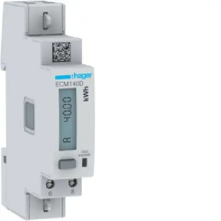 Produktfoto 1 von Hager ECM140D Energiemessgerät LCD 60 mm x 92 mm Energiemessgerät, 6-stellig / 1-phasig Impulsausgang