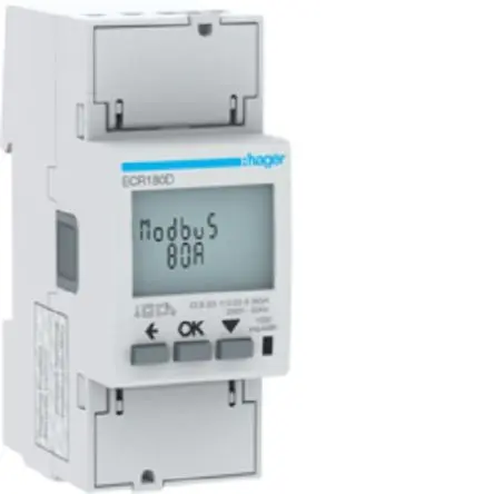 Produktfoto 1 von Hager ECR180D Energiemessgerät LCD 60 mm x 92 mm Energiemessgerät, 6-stellig / 1-phasig Impulsausgang