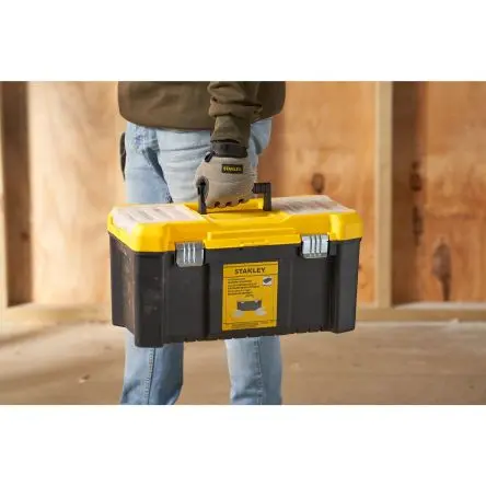 Produktfoto 1 von Stanley Polypropylen Werkzeugbox Schwarz, L. 480 B. 250 H. 250, 1.6 kg, Vorhängeschloss