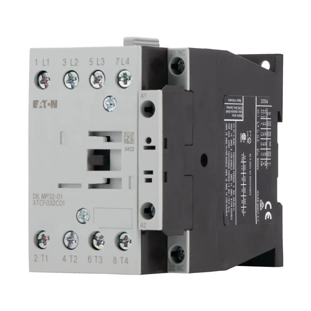 Eaton DILMP32-01(RDC24) Schütz 24 V dc-Spule, 4-polig, 690V / 32 A 24 to 27 V 7.5 kW 1 Öffner Umkehrend 1-Hilfskontakte