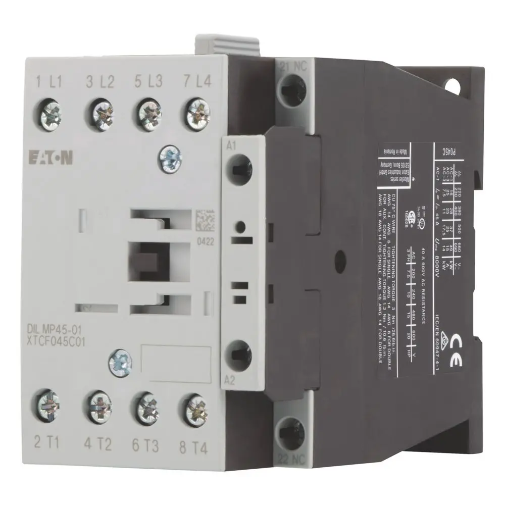 Produktfoto 1 von Eaton DILM Schütz 230/240 V ac-Spule, 4-polig 240 V ac 14 kW 1 Öffner Umkehrend 1-Hilfskontakte
