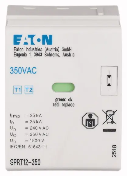Produktfoto 1 von Eaton, Überspannungsableiter, 350 V ac 25 kA SPRT12