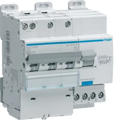 Produktfoto 1 von Hager ADC FI/LS-Schalter (RCBO) 20 A, 3-polig Typ AC, Empfindlichkeit 30 mA