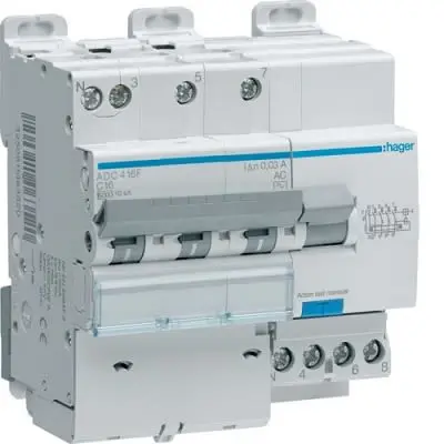 Produktfoto 1 von Hager ADC FI/LS-Schalter (RCBO) 20A, 3-polig Typ AC, Empfindlichkeit 30 mA