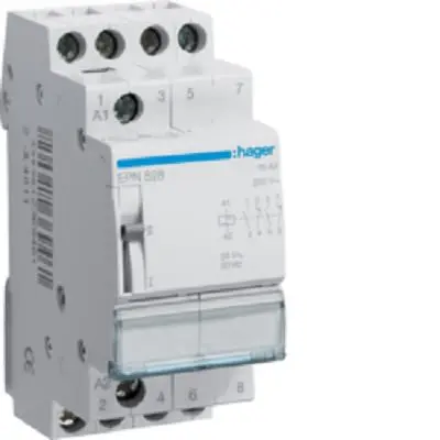 Produktfoto 1 von Hager EPN528 Relais mit Verriegelung DIN-Hutschiene, 24V Spule, 2-poliger Umschalter, max. 16A, 400V ac / 60V dc,