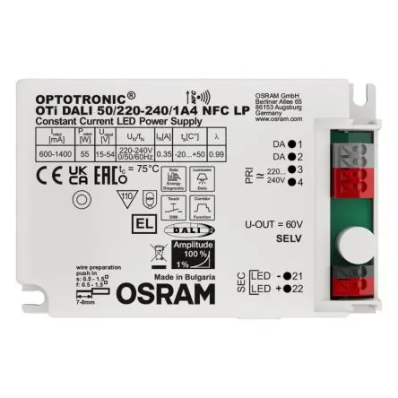 Produktfoto 1 von Osram LED Konstantspannungs-Treiber, 55 W 220V, 240 V 1400mA, 600 mA, Ausgang 15V, 54 V Amplitudenmodulation