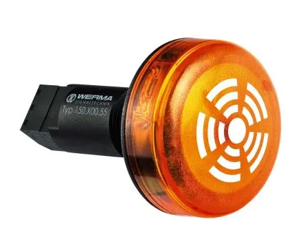 Produktfoto 1 von Werma 150 LED, Dauerbetrieb-Licht Signalleuchte 115V Gelb IP65 Eingebaut / 80 dB 80 dB @ 1m