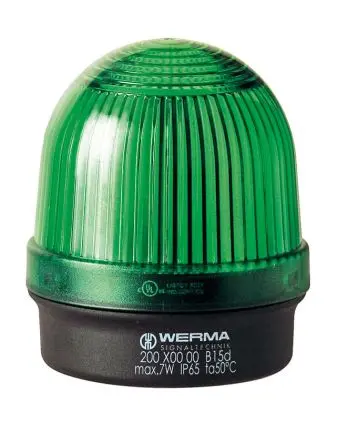 Produktfoto 1 von Werma 200 Blinken Dauerbetrieb Signalleuchte 230V Grün Basis, Ø 46 mm x 66 mm IP65