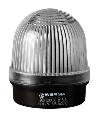 Produktfoto 1 von Werma 200 Blinken Dauerbetrieb Signalleuchte 230V Klar Basis, Ø 57 mm x 66 mm IP65