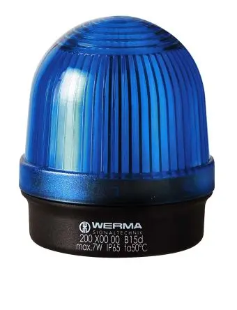 Produktfoto 1 von Werma 200 Blinken Dauerbetrieb Signalleuchte 230V Blau Basis, Ø 57 mm x 66 mm IP65
