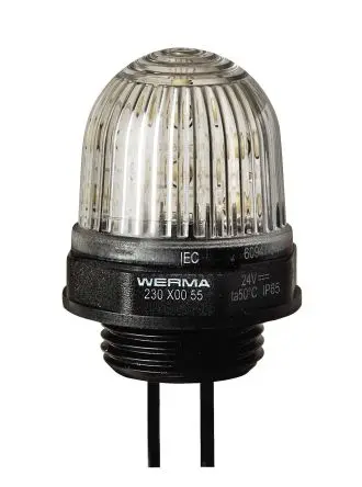 Produktfoto 1 von Werma 230 LED Dauerbetrieb Signalleuchte 24V Klar Eingebaut, Ø 29 mm x 154 mm IP65