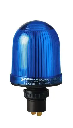 Produktfoto 1 von Werma 216 Blinken Dauerbetrieb Signalleuchte 48V Blau Eingebaut, Ø 57 mm x 103 mm IP65