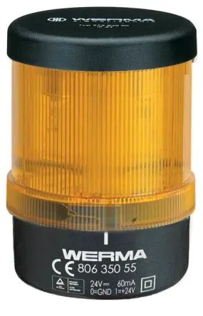 Produktfoto 1 von Werma 806 LED Dauerbetrieb Signalleuchte 230V Gelb Basis, Wand, Ø 75 mm x 108 mm IP65