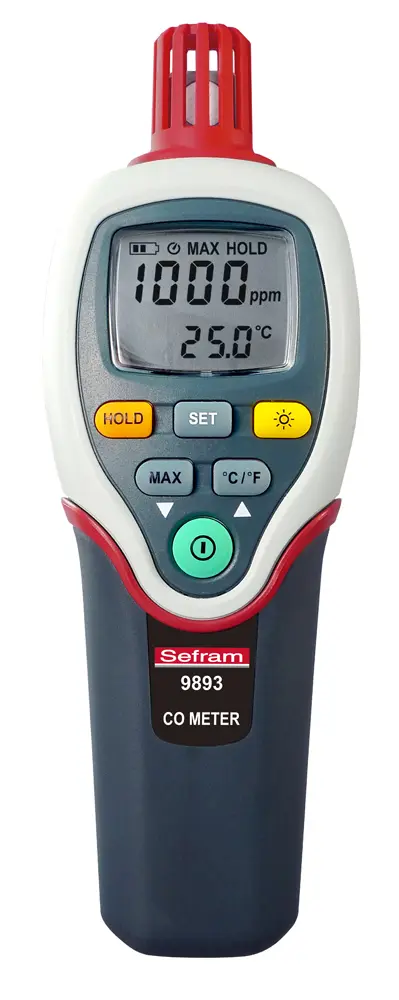 Sefram Datenloggerfunktion LCD-Hintergrundbeleuchtung CO-Sonde 70 °C, CO2 bis 30000 ppm / CO bis 1000 ppm, bis 70 °C,