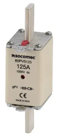 Produktfoto 1 von Socomec Sicherungseinsatz 22.2 x 58, 1000V dc / 63A gPV, Photovoltaikanlagen IEC 60269-6, IEC 60269-1, IEC 60269-2