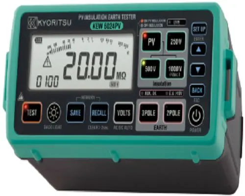 Produktfoto 1 von Kyoritsu K6024PV Isolationsprüfer 250 V, 1.2mA, 1000 V Isolationswiderstand Prüfgerät 2000 mΩ CAT IV