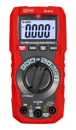 Produktfoto 1 von RS PRO RS-927A Tragbar LCD Digital-Multimeter Echteffektivwert, CAT 600 V ac / 10 A ac 10 A dc, 40 mΩ