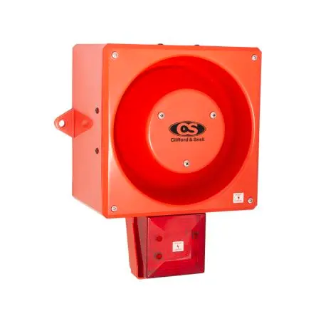 Clifford & Snell YL80 Hi Vis LED, Filament/Warnsummer, Dauer-Licht Beacon-Sounder-Kombination 48V dc Rot IP66 Wand,