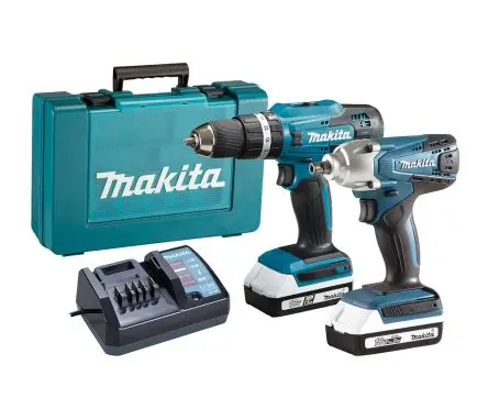 Produktfoto 1 von Makita Schnurlos 18V Bohrmaschinen-Elektrowerkzeugsatz, Akku, Akkuladegerät, Schlagschraubergehäuse 3-teilig 2 Ah Typ G