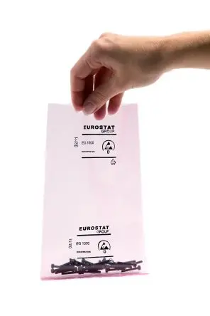 Produktfoto 1 von EUROSTAT Rosa Polyethylen-Antistatikbeutel mit oder ohne Reißverschluss ESD Beutel Rosa Mit, Ohne Reißverschluss, 100