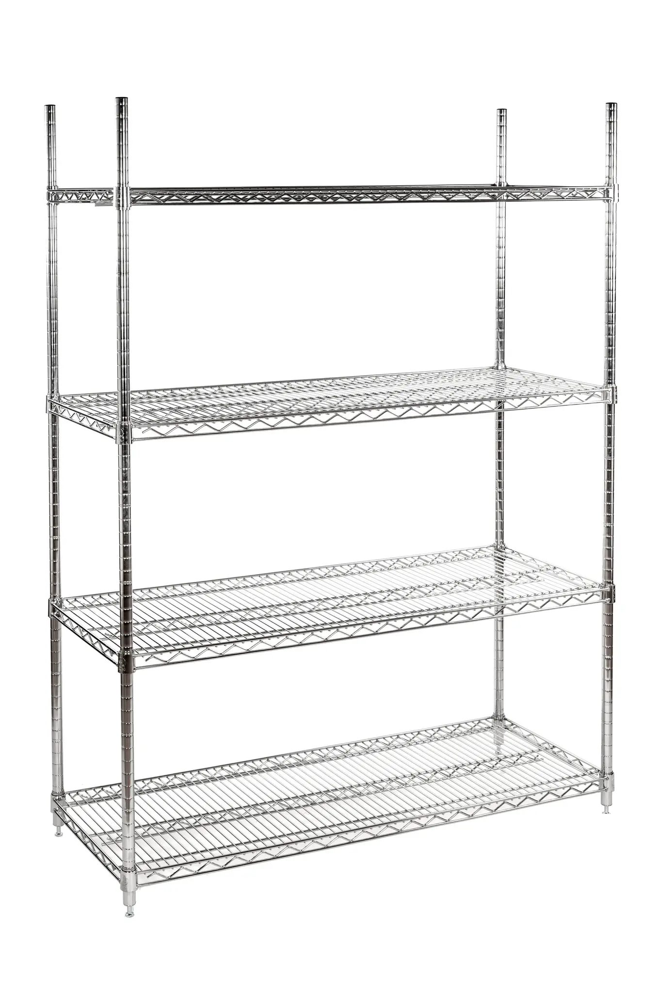 Produktfoto 1 von EUROSTAT Regaleinheit, 4 Regale, Verchromtes Metall, Chrom, 1590 mm x 1220 mm, 1820 mm, 500 kg Last