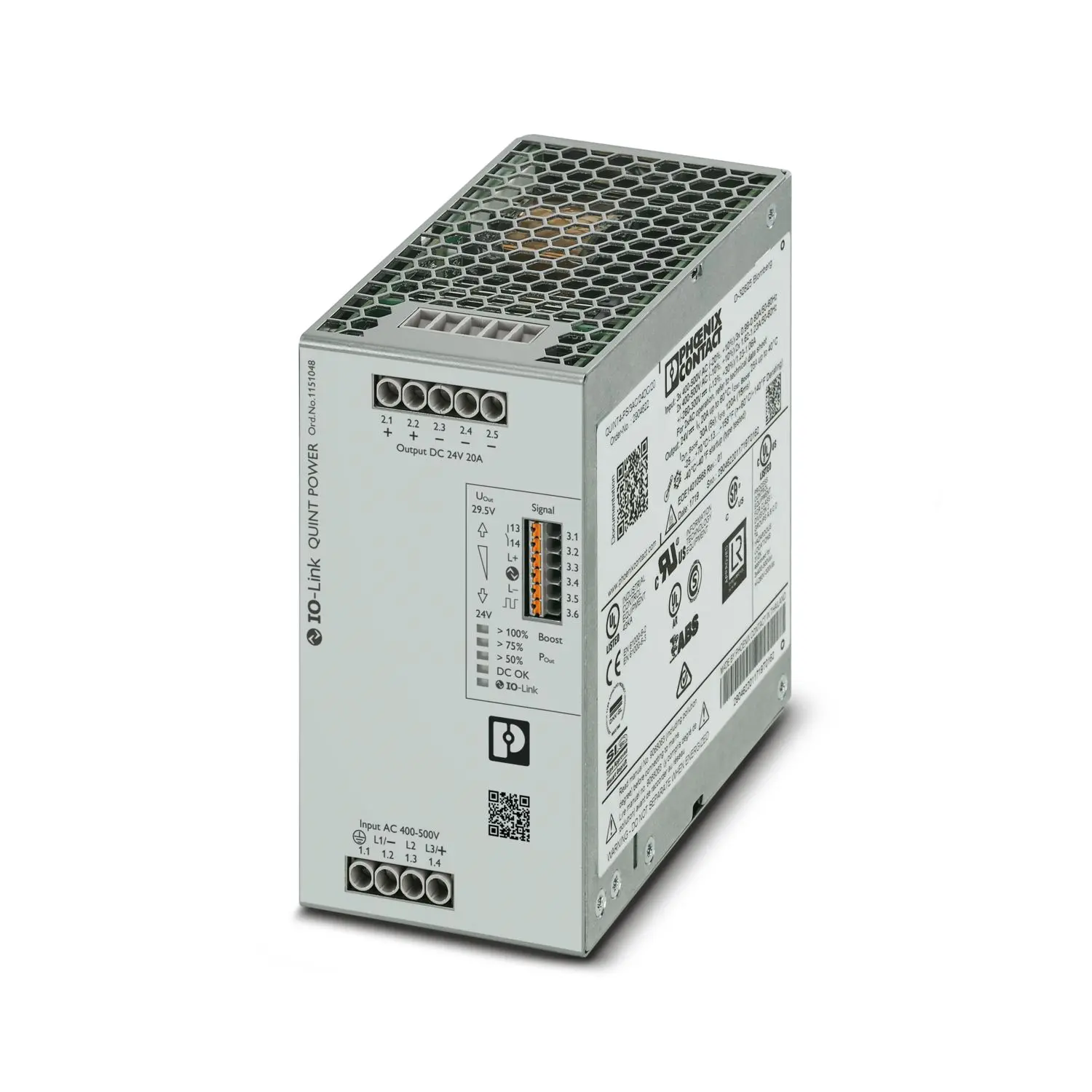 Produktfoto 1 von Phoenix Contact QUINT4-PS/3AC/24DC/20/IOL DIN-Schienen Netzteil 24V dc / 20A 541VA 400V ac