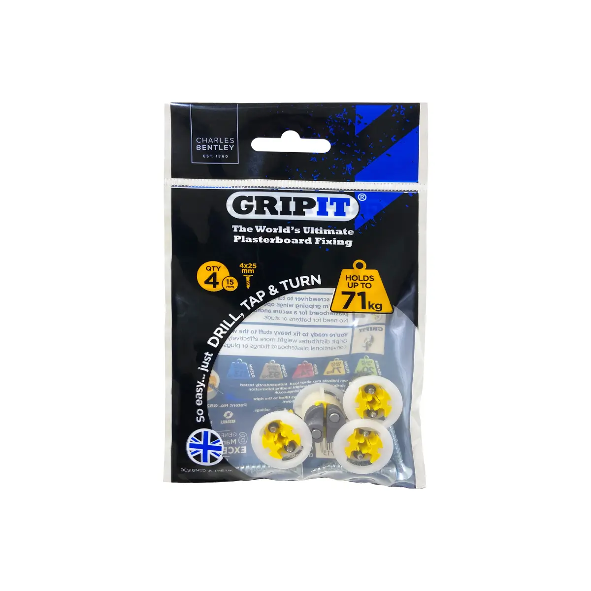Produktfoto 1 von Gripit Gipskarton-Dübel Typ Gipskarton-Dübel, Ø 15 mm L. 160 mm Gelb Kunststoff, Stahl