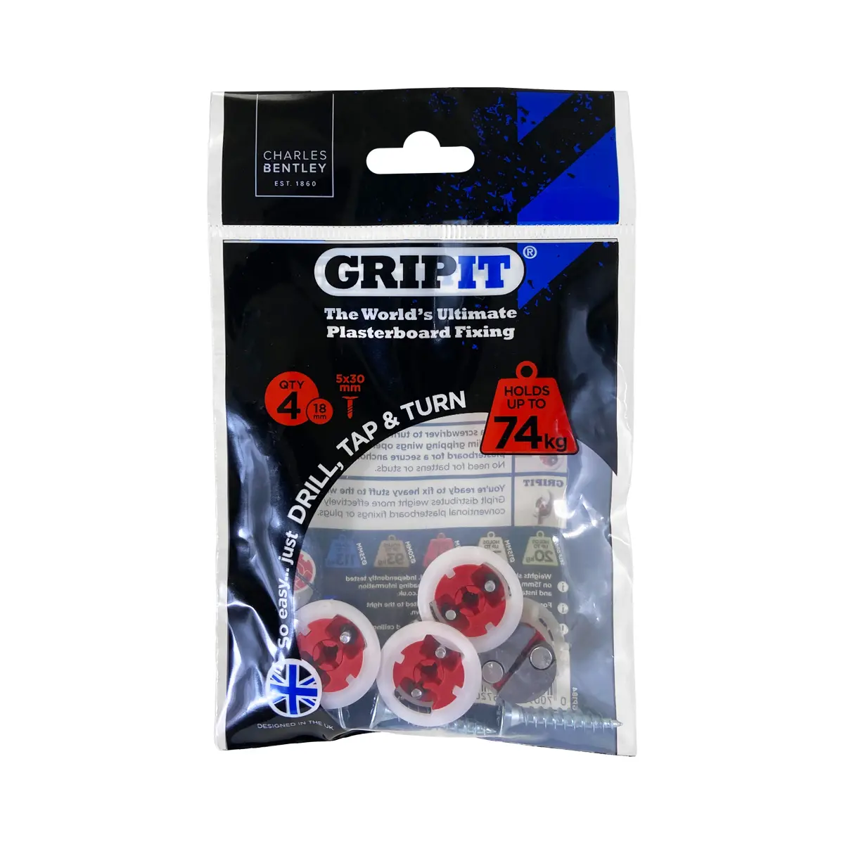 Produktfoto 1 von Gripit Gipskarton-Dübel Typ Gipskarton-Dübel, Ø 18 mm L. 160 mm Rot Kunststoff, Stahl