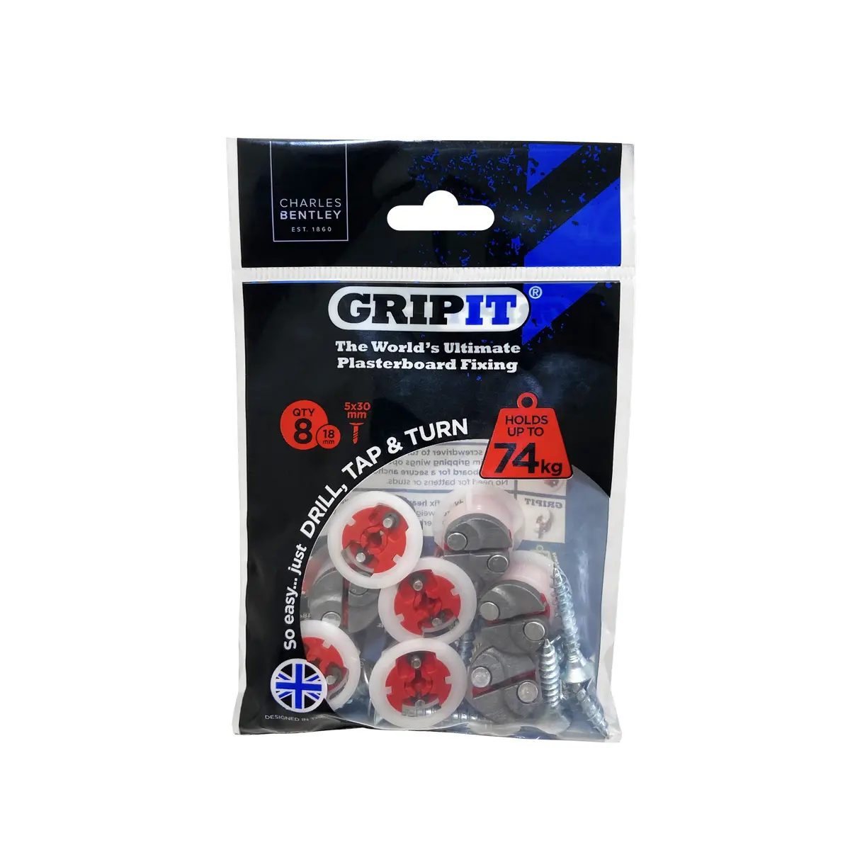 Produktfoto 1 von Gripit Gipskarton-Dübel Typ Gipskarton-Dübel, Ø 18 mm L. 160 mm Rot Stahl, Kunststoff