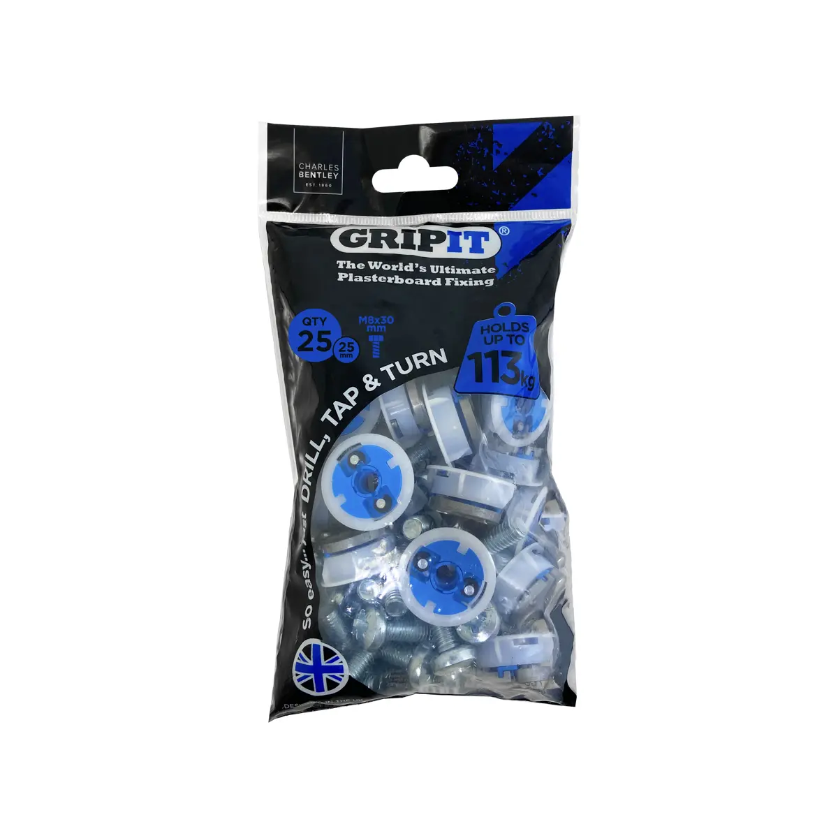 Produktfoto 1 von Gripit Gipskarton-Dübel Typ Gipskarton-Dübel, Ø 25 mm L. 310 mm Blau Stahl, Kunststoff