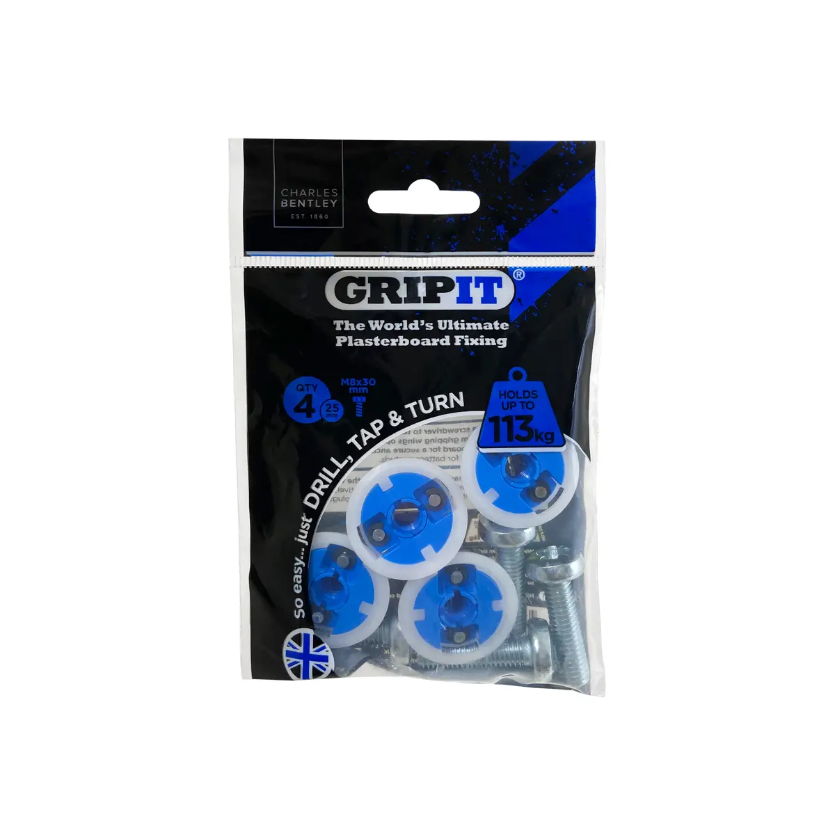 Produktfoto 1 von Gripit Gipskarton-Dübel Typ Gipskarton-Dübel, Ø 25 mm L. 160 mm Blau Stahl, Kunststoff