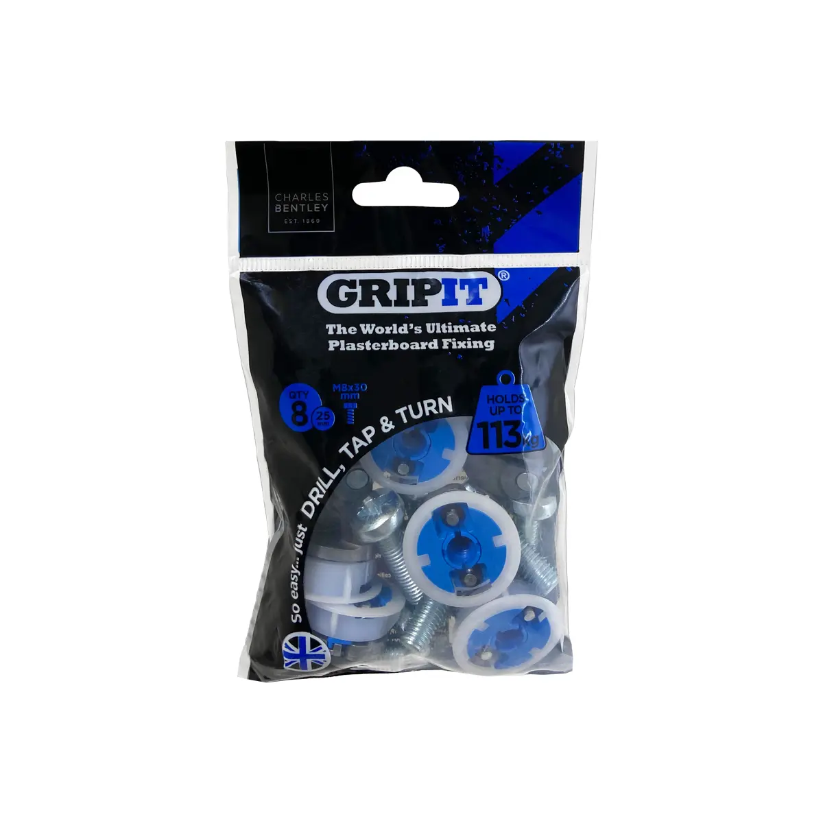 Produktfoto 1 von Gripit Gipskarton-Dübel Typ Gipskarton-Dübel, Ø 25 mm L. 225 mm Blau Stahl, Kunststoff