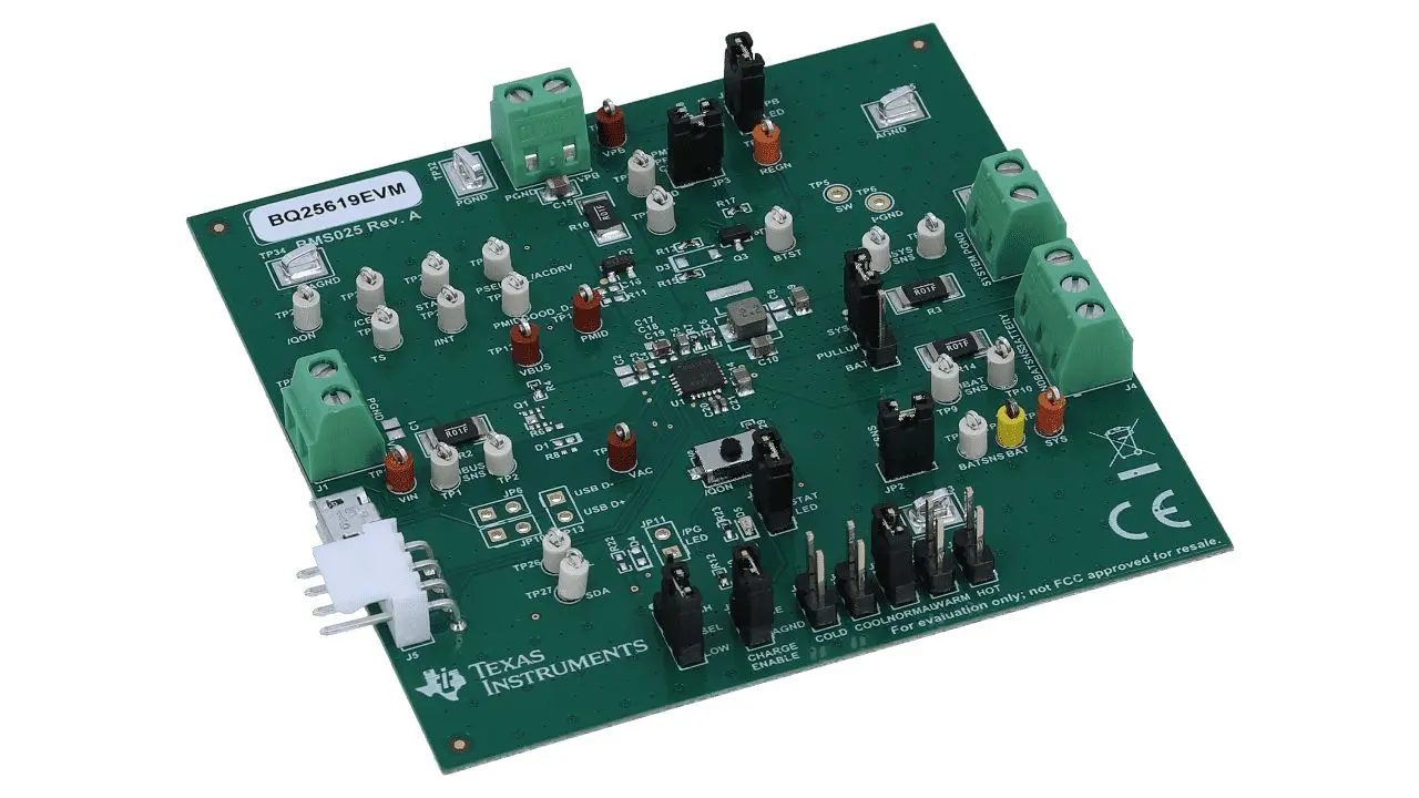 Produktfoto 1 von Texas Instruments BQ25619 Entwicklungsbausatz Spannungsregler, Entwicklungskit für Stromversorgungs-ICs Akkuladegerät,