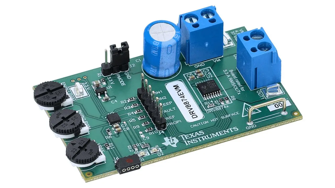 Produktfoto 1 von Texas Instruments DRV8874 Entwicklungsbausatz Spannungsregler, Entwicklungskit für Stromversorgungs-ICs Motortreiber,