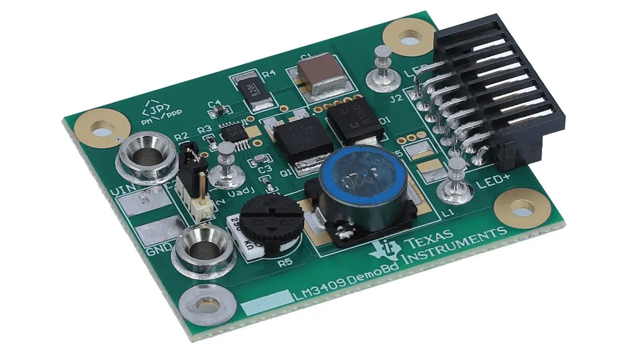 Produktfoto 1 von Texas Instruments LED-Treiber Entwicklungskit Demoboard zum Einsatz mit LM3409, LED-Beleuchtungs-Entwicklungskit, LM3409