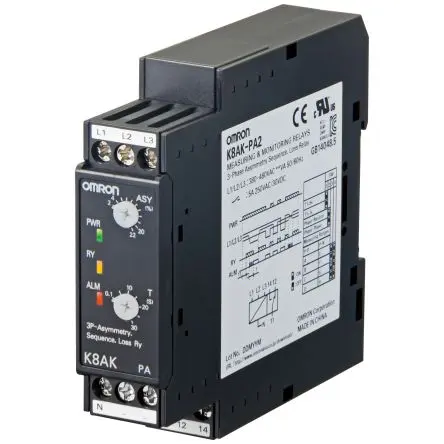 Produktfoto 1 von Omron K8AK-PA Überwachungsrelais 3-phasig, 1-poliger Umschalter DIN-Hutschiene
