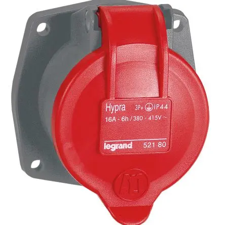Produktfoto 1 von Legrand HYPRA Leistungssteckverbinder Rot 3P+PE, 415V IP44 16A