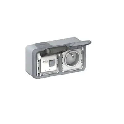Produktfoto 1 von Legrand Plexo Steckdose Geschaltet Steckdose 2-fach Innen Kunststoff Grau / 16A