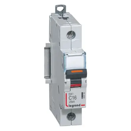 Produktfoto 1 von Legrand DX3 - 25 kA Schutzschalter Typ C, Pol 1-polig 16A 230V ac, Abschaltvermögen 25 kA DX3 400 V dc