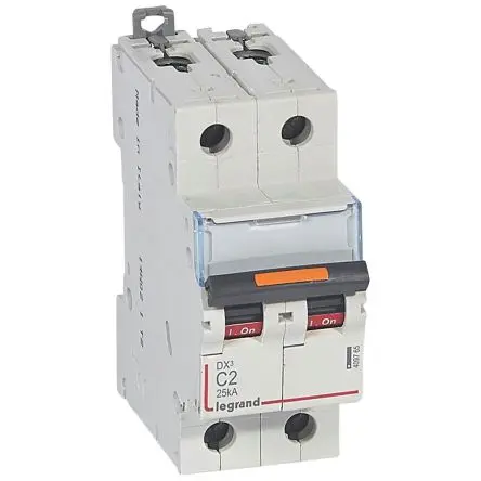 Produktfoto 1 von Legrand DX3 Schutzschalter Typ C, Pol 2-polig 2A 400V ac, Abschaltvermögen 25 kA DX3 400 V dc