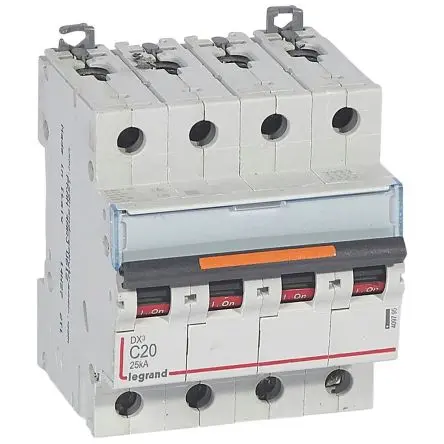 Produktfoto 1 von Legrand DX3 Schutzschalter Typ C, Pol 4-polig 20A 400V ac, Abschaltvermögen 25 kA DX3 400 V dc