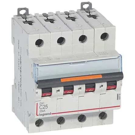Produktfoto 1 von Legrand DX3 Schutzschalter Typ C, Pol 4-polig 25A 400V ac, Abschaltvermögen 25 kA DX3 400 V dc