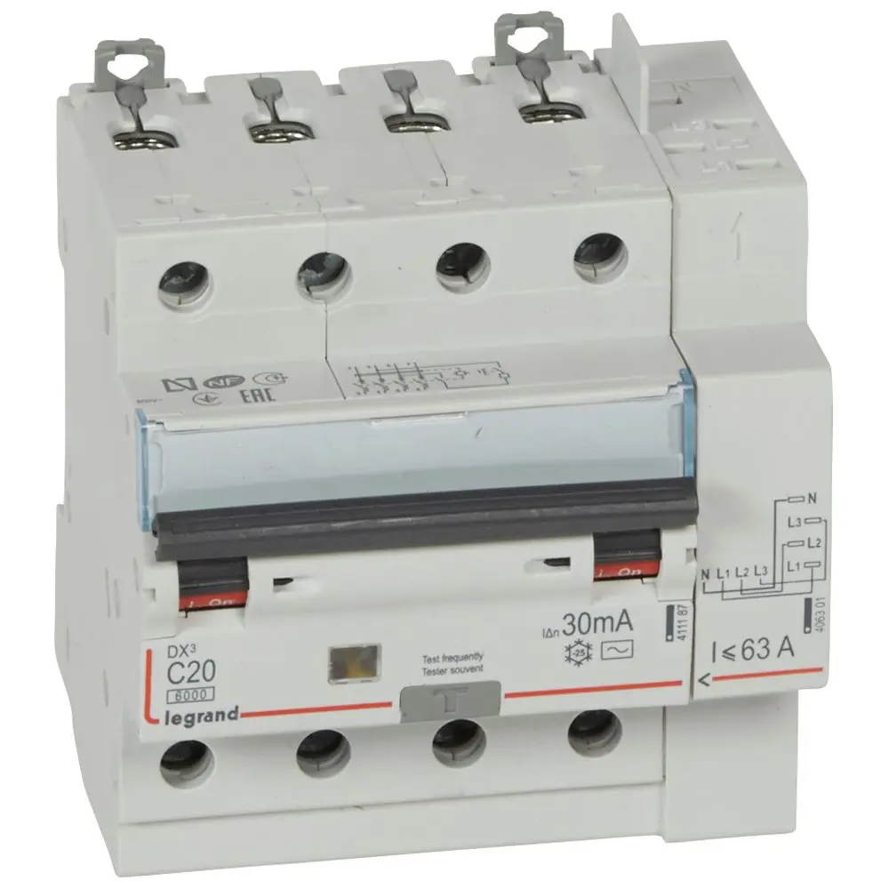 Produktfoto 1 von Legrand DX3 Schutzschalter Typ C, Pol 4-polig 20 A 400 V ac, Abschaltvermögen 6 kA DX3 400 V dc
