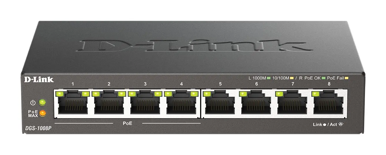 Produktfoto 1 von D-Link 8-Port Gigabit PoE Unmanaged Desktop Switch Gigabit-Switch Desktop PoE 8-Port Unmanaged 10/100/1000Mbit/s UK 150