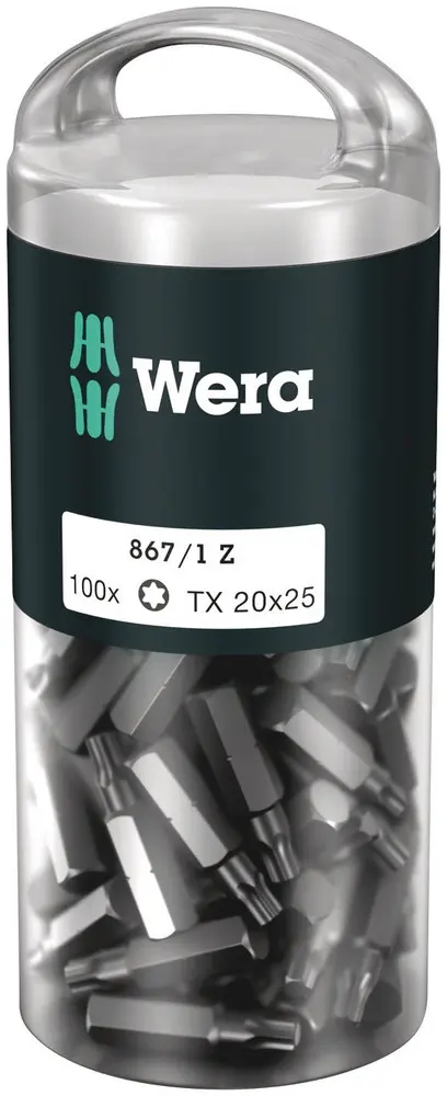 Produktfoto 1 von Wera Innensechsrund Sechskant 867/1 Sechsrund DIY 100 1/4 in 25 mm, Länge 25 mm, 100-teilig